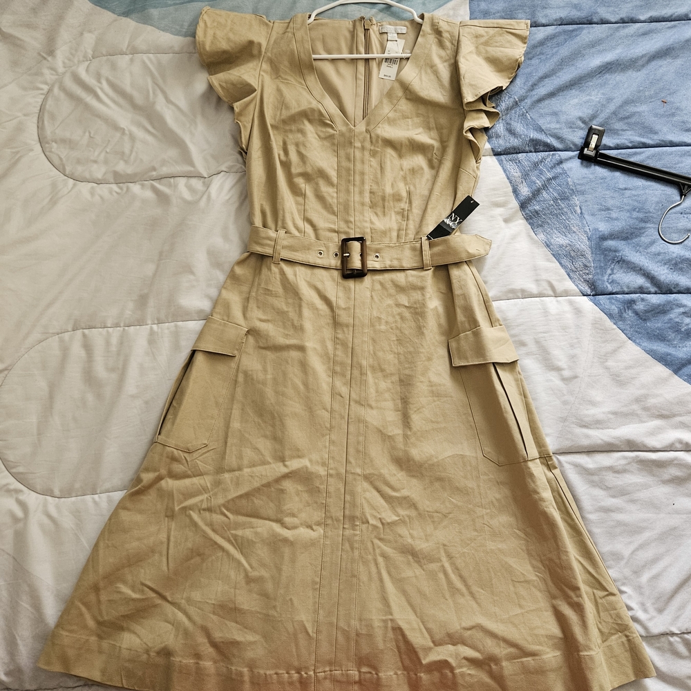 Elegant Tan Belted Dress